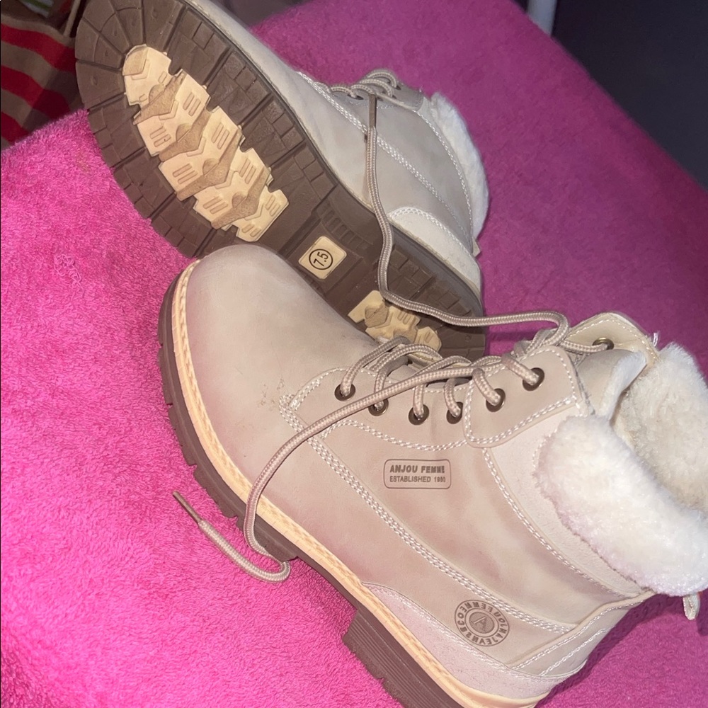 Beige Ankle Boots with Fur Lining